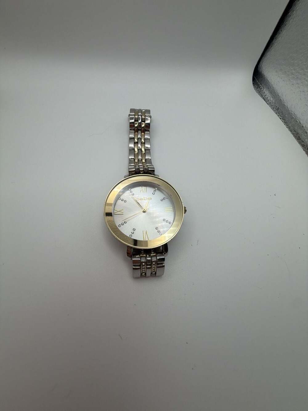 Bebe Women's Two-Tone Crystal Accented Bracelet Watch BEB5571BU